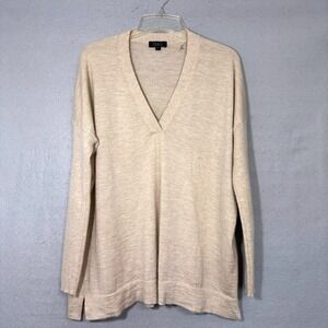 Forte V Neck Women's Cashmere Sweater Size L Relaxed Minimalist Old Money Luxury